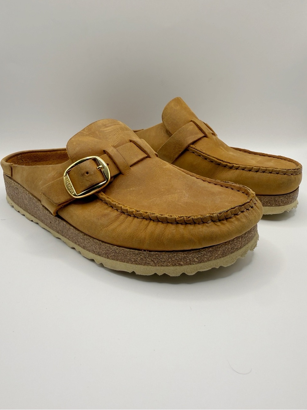 Birkenstock Buckley Oiled Leather Clogs Mules Cognac Brown Moccasin Slides 39